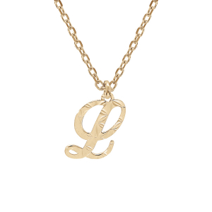 COLLIER ARGENT ET DORURE JAUNE PENDENTIF LETTRE ANGLAISE  L  DIAMANTÉ 40+4CM