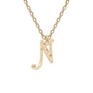 COLLIER ARGENT ET DORURE JAUNE PENDENTIF LETTRE ANGLAISE  N  DIAMANTÉ 40+4CM