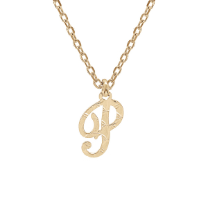 COLLIER ARGENT ET DORURE JAUNE PENDENTIF LETTRE ANGLAISE  P  DIAMANTÉ 40+4CM
