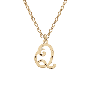 COLLIER ARGENT ET DORURE JAUNE PENDENTIF LETTRE ANGLAISE  Q  DIAMANTÉ 40+4CM