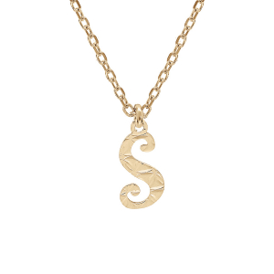 COLLIER ARGENT ET DORURE JAUNE PENDENTIF LETTRE ANGLAISE  S  DIAMANTÉ 40+4CM