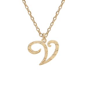 COLLIER ARGENT ET DORURE JAUNE PENDENTIF LETTRE ANGLAISE  V  DIAMANTÉ 40+4CM