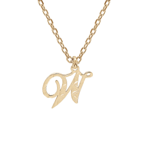 COLLIER ARGENT ET DORURE JAUNE PENDENTIF LETTRE ANGLAISE  W  DIAMANTÉ 40+4CM