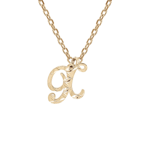 COLLIER ARGENT ET DORURE JAUNE PENDENTIF LETTRE ANGLAISE  X  DIAMANTÉ 40+4CM