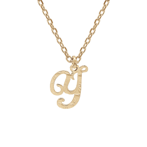 COLLIER ARGENT ET DORURE JAUNE PENDENTIF LETTRE ANGLAISE Y  DIAMANTÉ 40+4CM