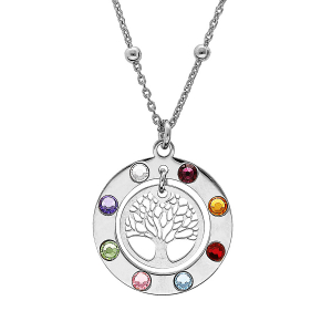 COLLIER ARGENT RHODIÉ PENDENTIF ARBRE DE VIE OXYDES MULTI COULEURS  40+4CM