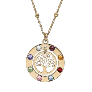 COLLIER ARGENT ET DORURE JAUNE PENDENTIF ARBRE DE VIE OXYDES MULTI COULEURS  40+4CM