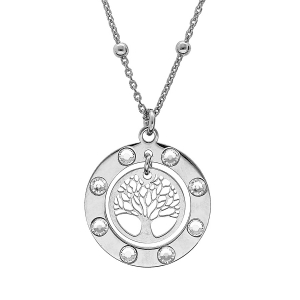 COLLIER ARGENT RHODIÉ PENDENTIF ARBRE DE VIE OXYDES BLANCS 40+4CM