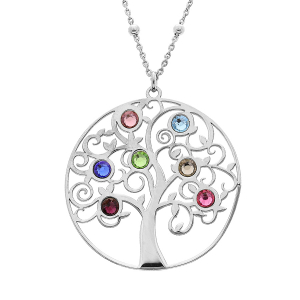 COLLIER ARGENT RHODIÉ PENDENTIF ARBRE DE VIE OXYDES MULTI COULEURS 40+4CM