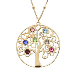 COLLIER ARGENT ET DORURE JAUNE PENDENTIF ARBRE DE VIE OXYDES MULTI COULEURS 40+4CM