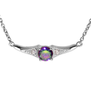 COLLIER ARGENT RHODIÉ OXYDE MYSTIQUE ARC EN CIEL AVEC OXYDES BLANCS SERTIS 42+3CM