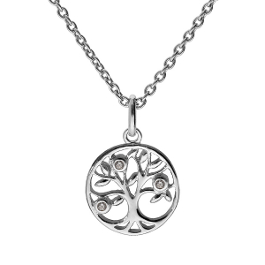 COLLIER ARGENT RHODIÉ ARBRE DE VIE OXYDES BLANCS SERTIS 42+3CM
