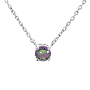 COLLIER ARGENT RHODIÉ CLOU OXYDE MYSTIQUE ARC EN CIEL 4 GRIFFES 42+3CM