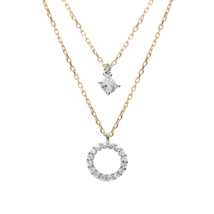 COLLIER ARGENT RHODIÉ ET DORÉ JAUNE CERCLE CONTOUR OXYDES BLANCS 40+4CM