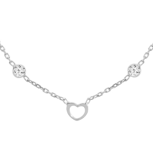 COLLIER ARGENT RHODIÉ COEURS AVEC OXYDES BLANCS SERTIS 41+3CM