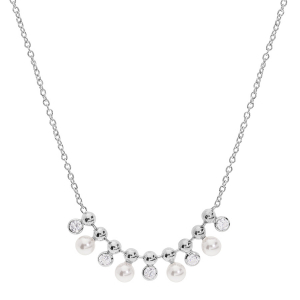 COLLIER ARGENT RHODIÉ PERLES BLANCHES IMITATION AVEC OXYDES BLANCS SERTIS 43+3CM