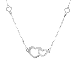 COLLIER ARGENT RHODIÉ COEURS LISSES ET OXYDES BLANCS 40+4CM