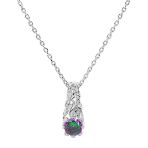 COLLIER ARGENT RHODIÉ SOLITAIRE MYSTIQUE ARC EN CIEL ET ARBRE DE VIE 42+3CM