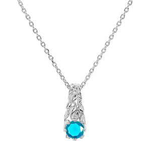 COLLIER ARGENT RHODIÉ PENDENTIF SOLITAIRE OXYDE BLEU CIEL ET ARBRE DE VIE 42+3CM