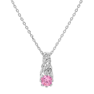 COLLIER ARGENT RHODIÉ PENDENTIF SOLITAIRE 5MM OXYDE ROSE ET ARBRE DE VIE 42+3CM
