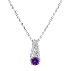 COLLIER ARGENT RHODIÉ PENDENTIF SOLITAIRE OXYDE VIOLET ET ARBRE DE VIE 42+3CM