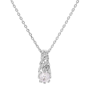 COLLIER ARGENT RHODIÉ PENDENTIF SOLITAIRE OXYDE BLANC ET ARBRE DE VIE 42+3CM