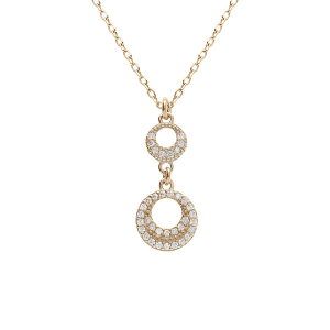 COLLIER ARGENT DORÉ JAUNE PENDENTIF 2 CERCLEs EVIDÉ OXYDES BLANCS 40+4CM