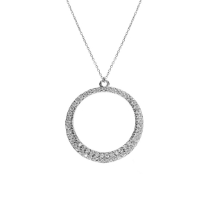 COLLIER ARGENT RHODIÉ PENDENTIF CERCLE EVIDÉ OXYDES BLANCS 40+4CM