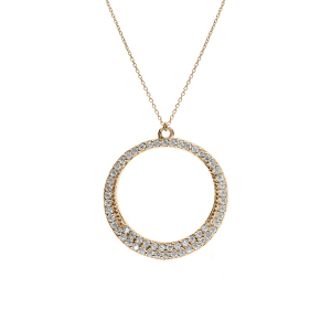 COLLIER ARGENT DORÉ PENDENTIF CERCLE EVIDÉ OXYDES BLANCS 40+4CM
