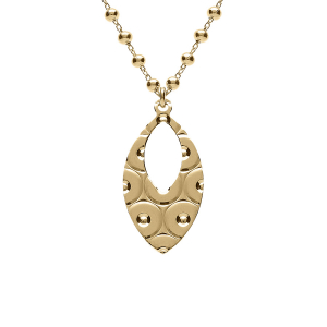 COLLIER ARGENT DORÉ CHAINE BOULES PENDENTIF OVALE MARTELÉ 40+5CM