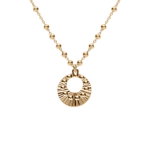 COLLIER ARGENT DORÉ JAUNE CHAINE BOULES PENDENTIF CERCLE MARTELÉ 40+5CM