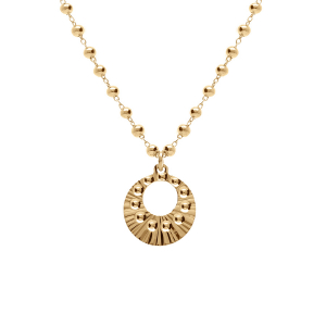 COLLIER ARGENT DORÉ JAUNE CHAINE BOULES PENDENTIF CERCLE MARTELÉ 40+5CM
