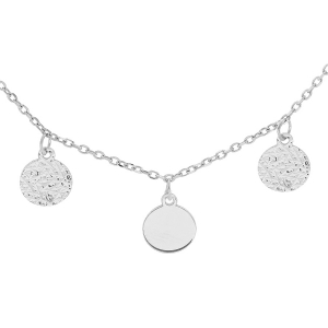 COLLIER ARGENT RHODIÉ PASTILLES LISSES ET DIAMANTEES 40+4CM
