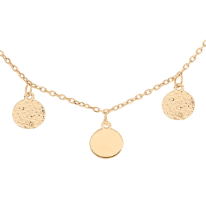 COLLIER ARGENT ET DORURE JAUNE PASTILLES LISSES ET DIAMANTEES 40+4CM