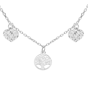 COLLIER ARGENT RHODIÉ PAMPILLES COEUR ET ARBRE DE VIE 40+4CM