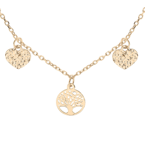 COLLIER ARGENT ET DORURE JAUNE PAMPILLES COEUR ET ARBRE DE VIE 40+4CM