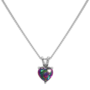 COLLIER ARGENT RHODIÉ PENDENTIF COEUR OXYDE MYSTIQUE ARC EN CIEL 42+3CM