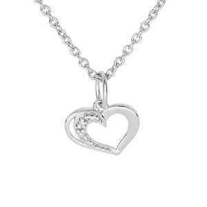 COLLIER ARGENT PLATINÉ PENDENTIF COEUR OXYDES BLANCS SERTIS 38+5CM