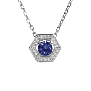 COLLIER ARGENT RHODIÉ PENDENTIF OXYDE BLEU ET CONTOUR OXYDES BLANCS 42+3CM