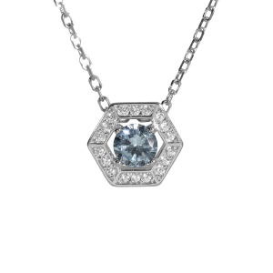 COLLIER ARGENT RHODIÉ PENDENTIF OXYDE BLEU CIEL ET CONTOUR OXYDES BLANCS 42+3CM