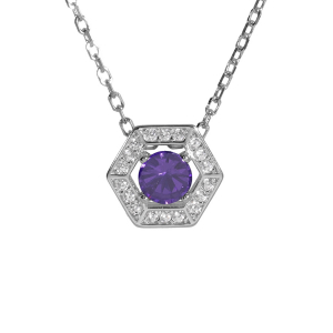 COLLIER ARGENT RHODIÉ PENDENTIF OXYDE VIOLET ET CONTOUR OXYDES BLANCS 42+3CM