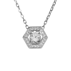 COLLIER ARGENT RHODIÉ PENDENTIF OXYDE BLANC ET CONTOUR OXYDES BLANCS 42+3CM