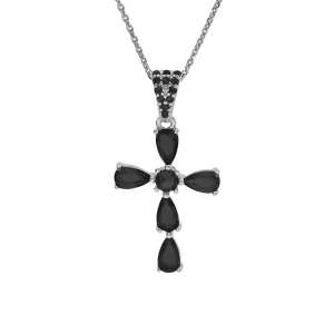 COLLIER ARGENT RHODIÉ PENDENTIF CROIX OXYDES NOIR FONCÉ 38+5CM