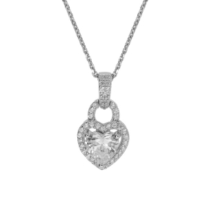 COLLIER ARGENT RHODIÉ PENDENTIF COEUR OXYDES BLANCS 38+5CM