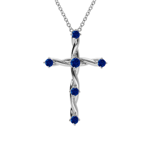 COLLIER ARGENT RHODIÉ PENDENTIF CROIX OXYDES BLEU 41+3CM