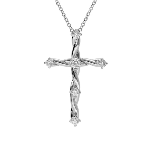COLLIER ARGENT RHODIÉ PENDENTIF CROIX OXYDES BLANCS  41+3CM
