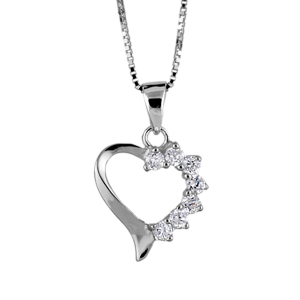 COLLIER ARGENT RHODIÉ COEUR OXYDES SERTIS BLANCS SUR 1 COTE 42+3cm