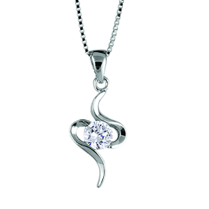COLLIER ARGENT RHODIÉ PENDENTIF SERPENTIN PIERRE SYNTHETIQUE RONDE BLANCHE 42+3cm
