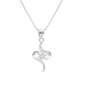 COLLIER ARGENT RHODIÉ PENDENTIF SERPENTIN PIERRE SYNTHETIQUE RONDE BLANCHE 42+3cm