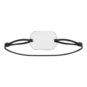 BRACELET CORDON COULISSANT PLAQUE GI ARGENT RHODIÉ GRAND MODELE 18x25,70 PANS ARRONDIS
